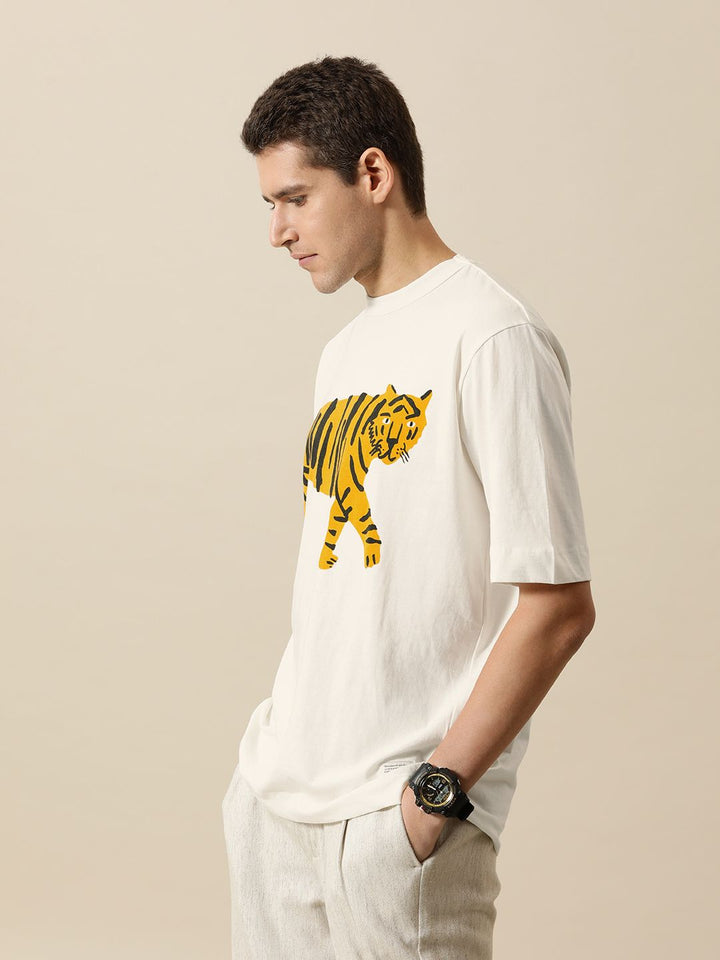 Mr Bowerbird Men Pure Cotton Liberal Fit Tiger Printed T-shirt