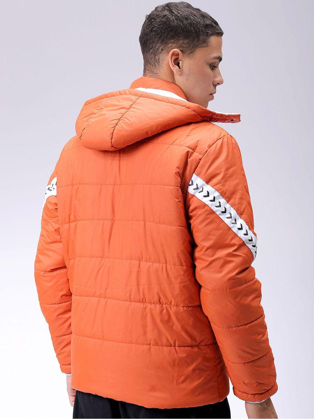 The Indian Garage Co Men Hooded Striped Casual Padded Jacket
