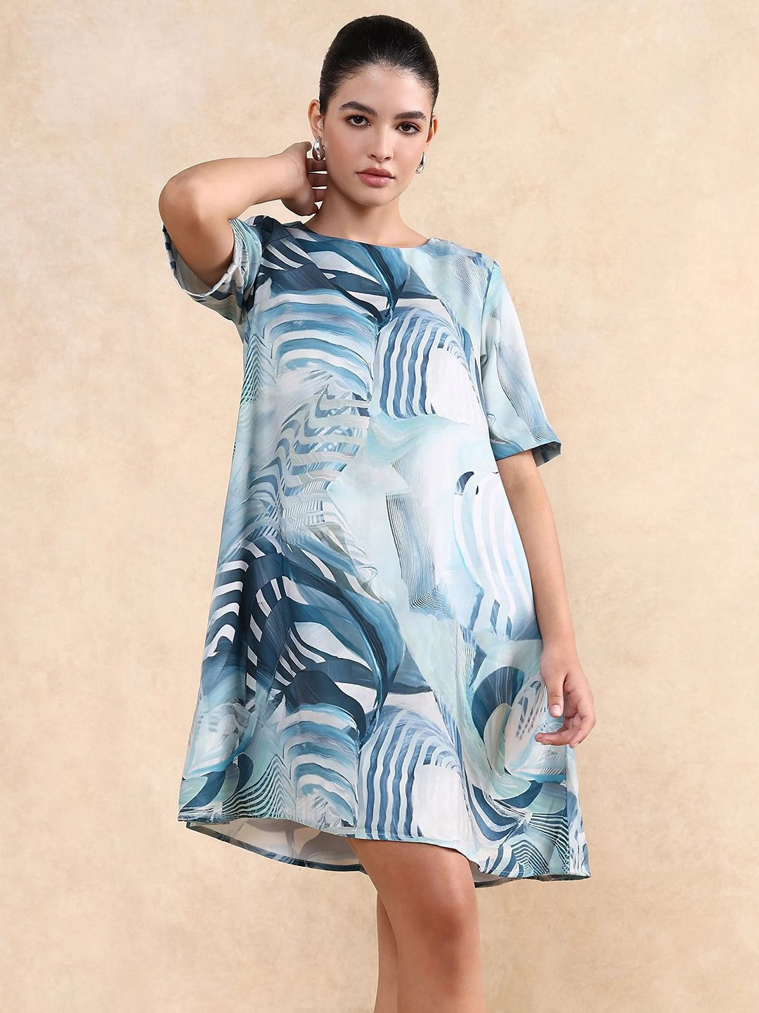 Rareism Women Abstract Printed A-Line Mini Dress