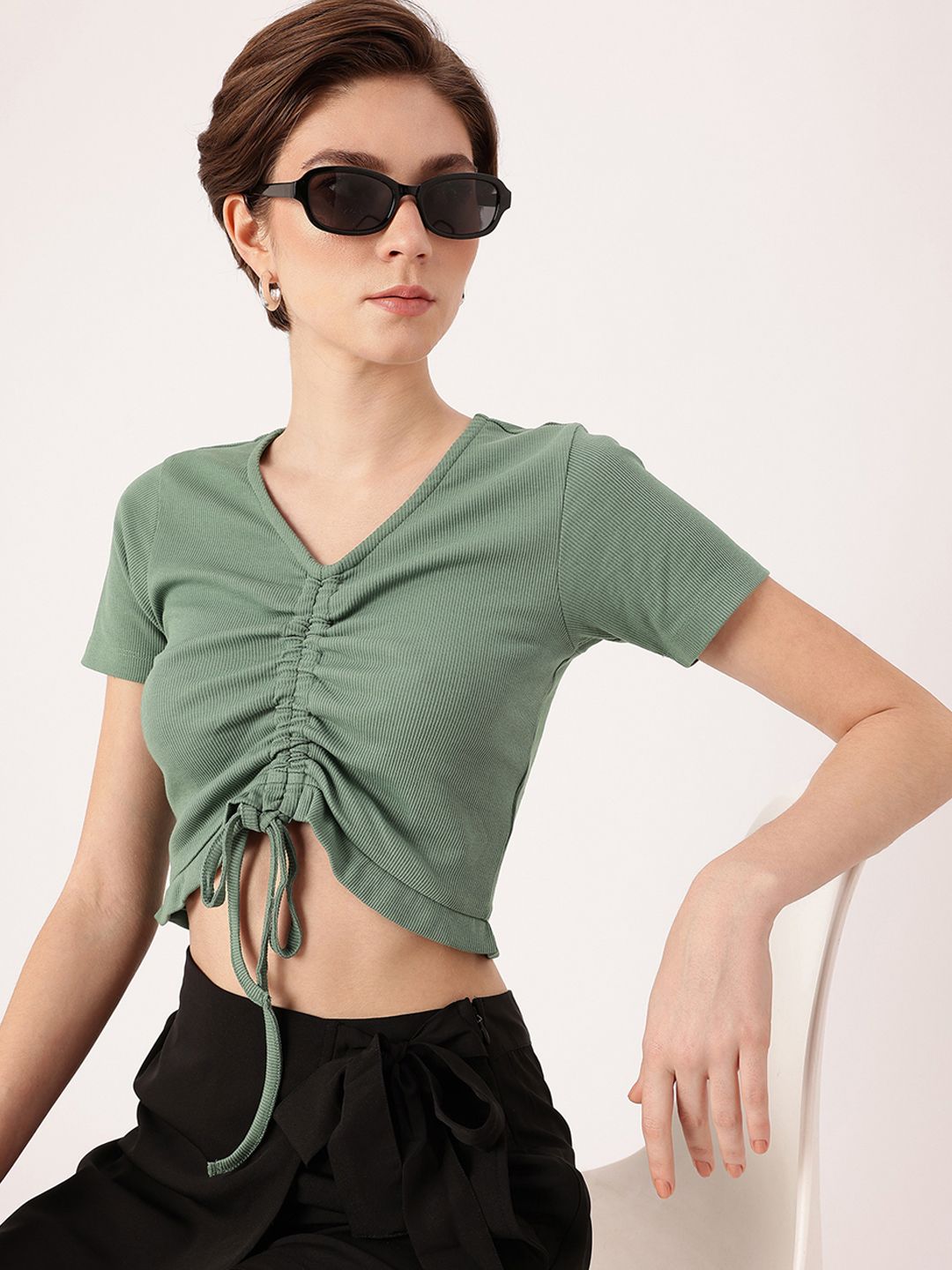 DressBerry Ruched Revival Knitted Fitted Crop Top