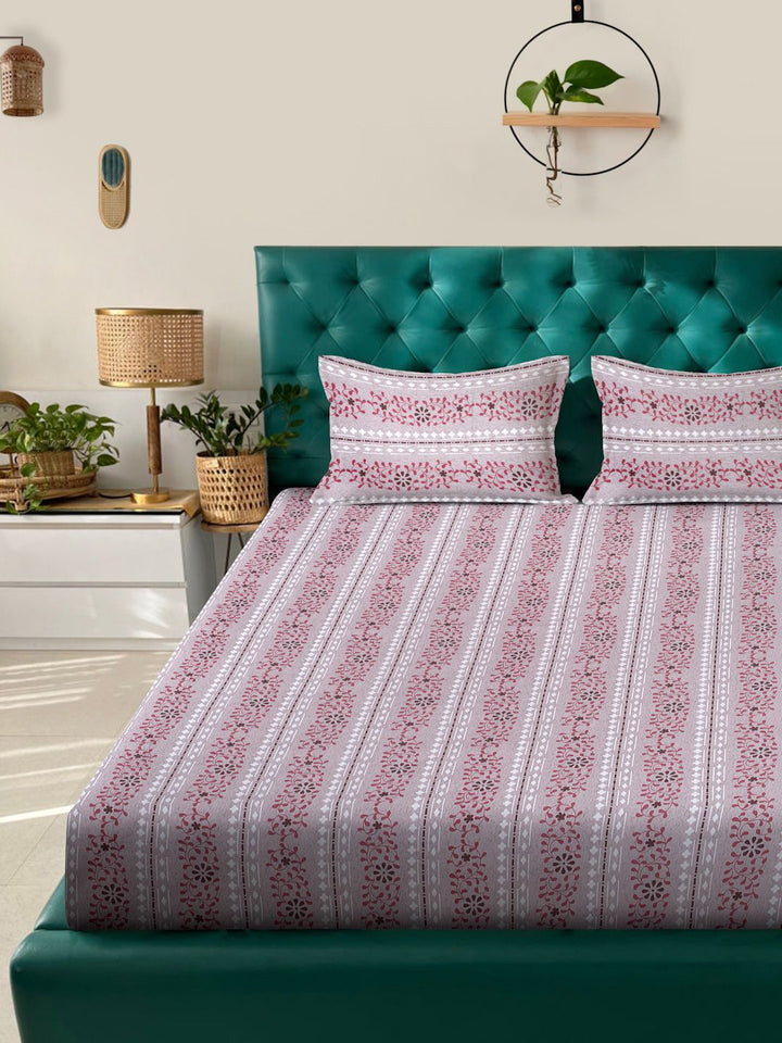 Myntra Elegant Homes Pink Floral 400 TC Fitted Cotton King Bedsheet Set 2.50 m x 2.25 m