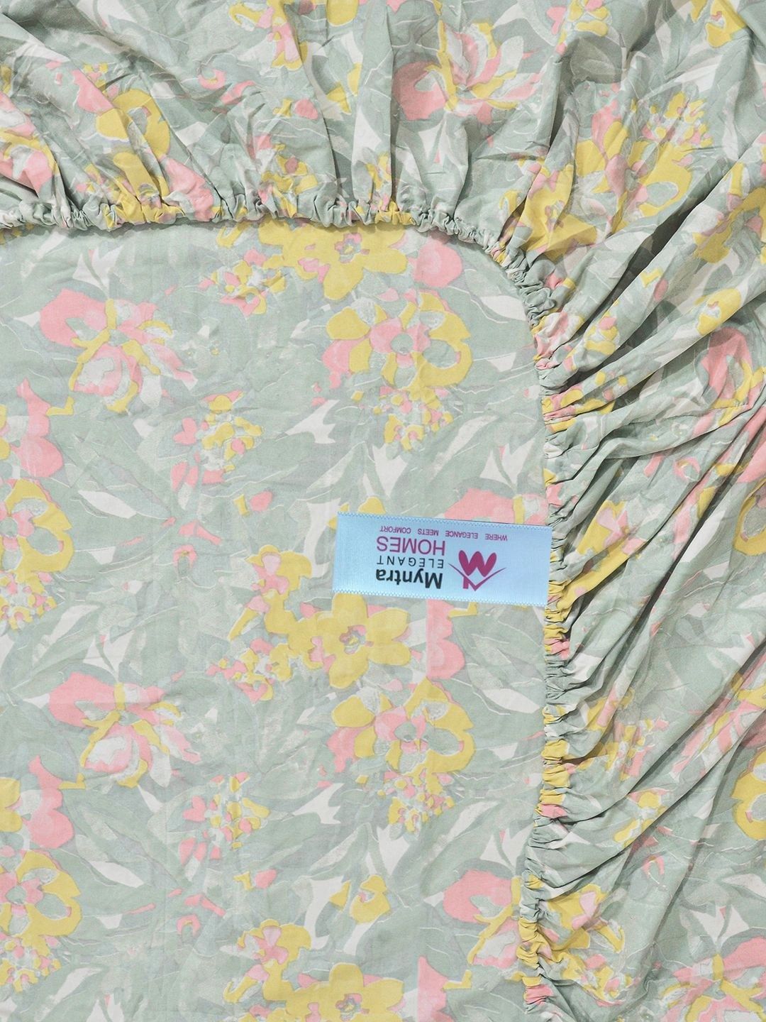 Myntra Elegant Homes Green & Pink Floral 300 TC King Bedsheet with 2 Pillow Covers
