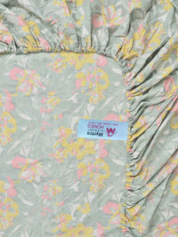 Myntra Elegant Homes Green & Pink Floral 300 TC King Bedsheet with 2 Pillow Covers