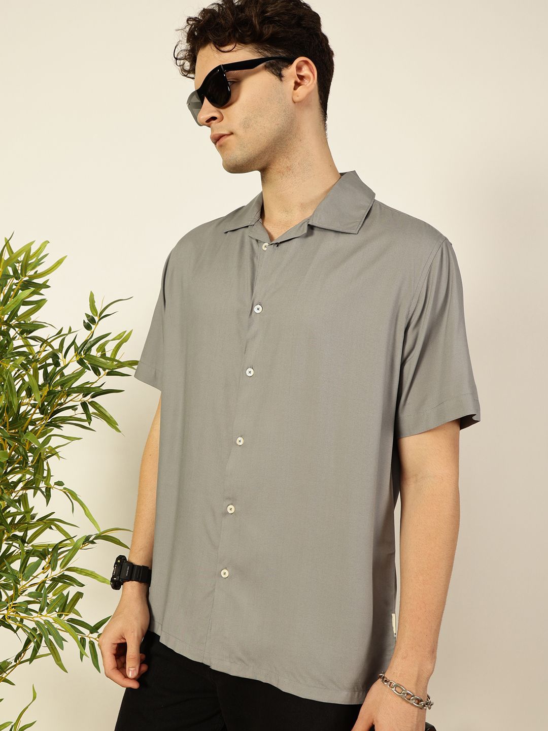 Thomas Scott Men Premium Cuban Collar Solid Oversized Casual Shirt