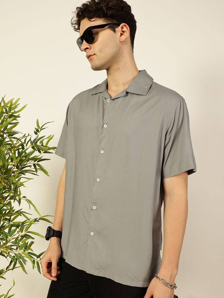 Thomas Scott Men Premium Cuban Collar Solid Oversized Casual Shirt