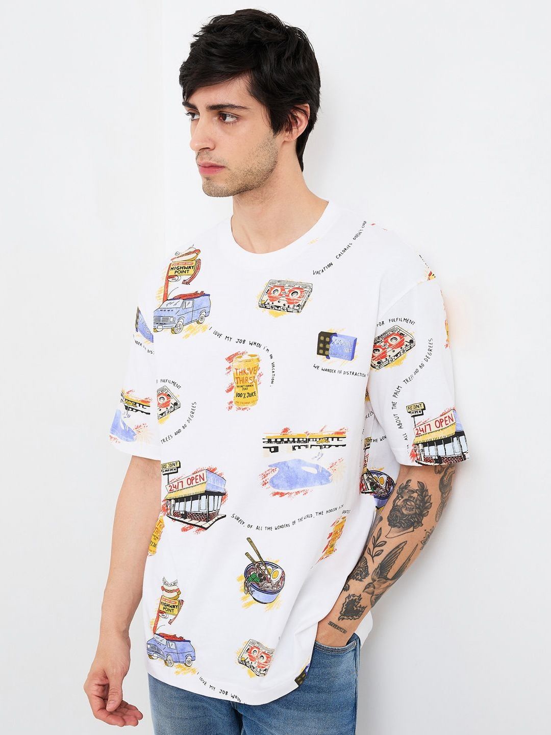 SPYKAR Men Conversational Printed Round Neck Cotton Relaxed Fit T-shirt