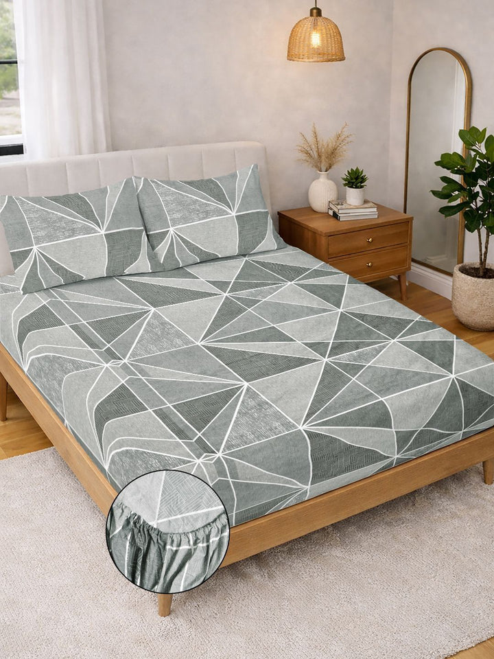 Myntra Elegant Homes Grey Geometric 300 TC King Bedsheet with 2 Pillow Covers