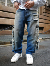 Powerlook Men Loose Baggy Fit Pure Cotton Denim Cargos