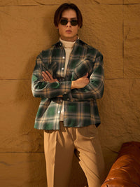 DENNISON Men Double Pocket Drop Shoulder Oversized Cotton Checked Shacket