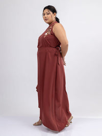 Mamicha Solid Flared Sleeve Crepe Empire Maxi Dress