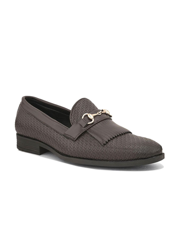 House of Pataudi Men Textured Slip-On Formal Loafers