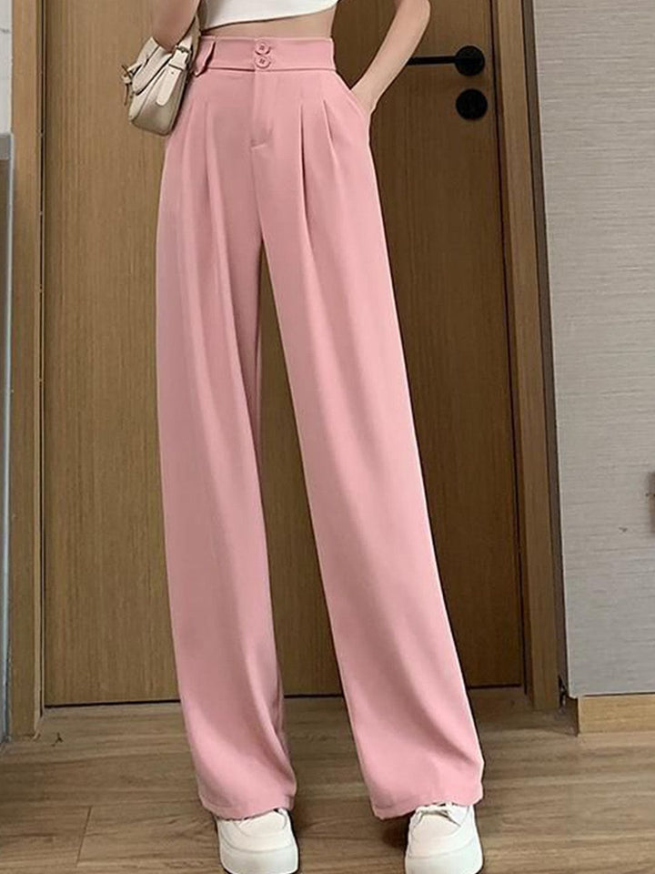 all about you Women Loose Fit High-Rise Flat-Front Korean Pants