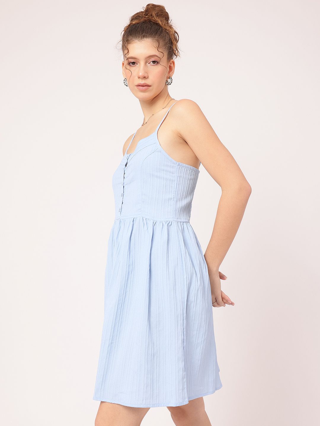 DressBerry Urban Flair Strappy Smocked Self-Striped A-line Dress