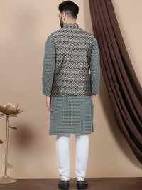 Anouk Embroidered Regular Pure Cotton Straight Kurta With Churidar & Nehru Jacket