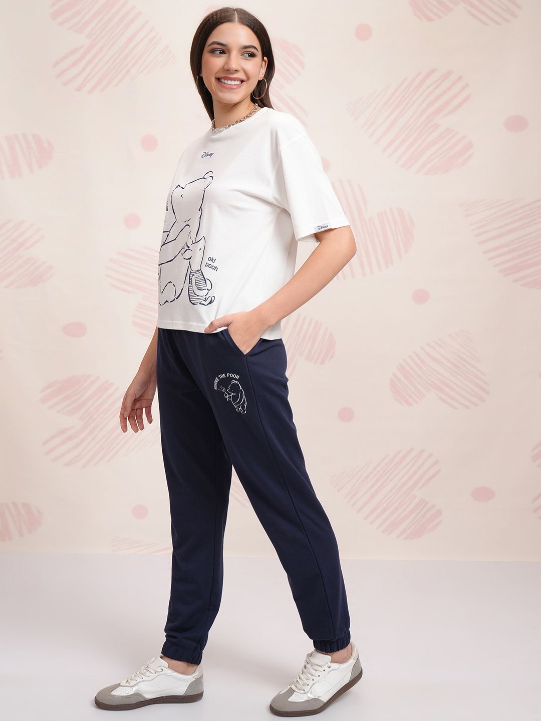 Tokyo Talkies White Disney Winnie The Pooh Printed Pure Cotton T Shirt With Jogger