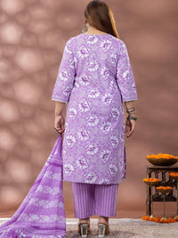 Mamicha Floral Printed Mirror Work Straight Kurta With Palazzo & Dupatta