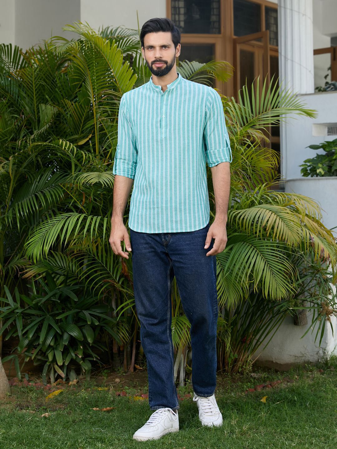 See Designs Men Striped Woven Design Cotton Straight Kurta