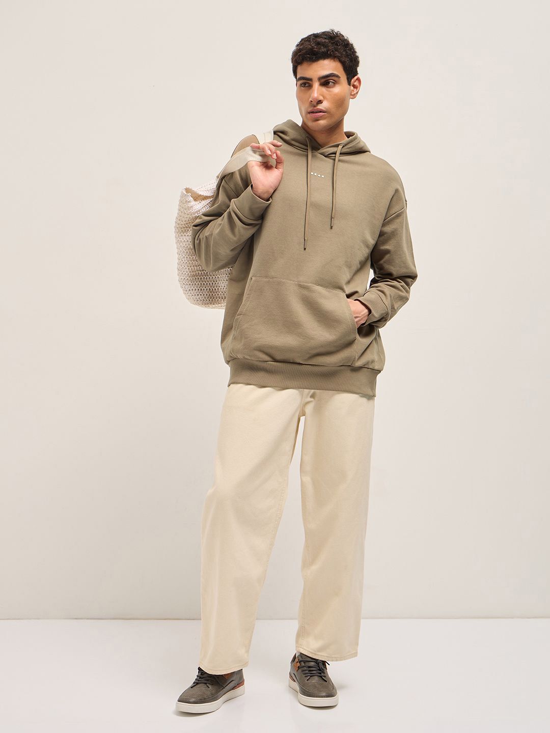 Lelaki Bear House Pure Cotton Pepejal Sweatshirt
